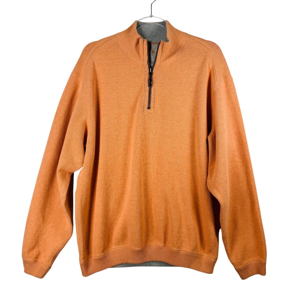 Tommy Bahama 1/4 Zip Pullover Sweater Long Sleeve Casual Mens Large Coral Orange